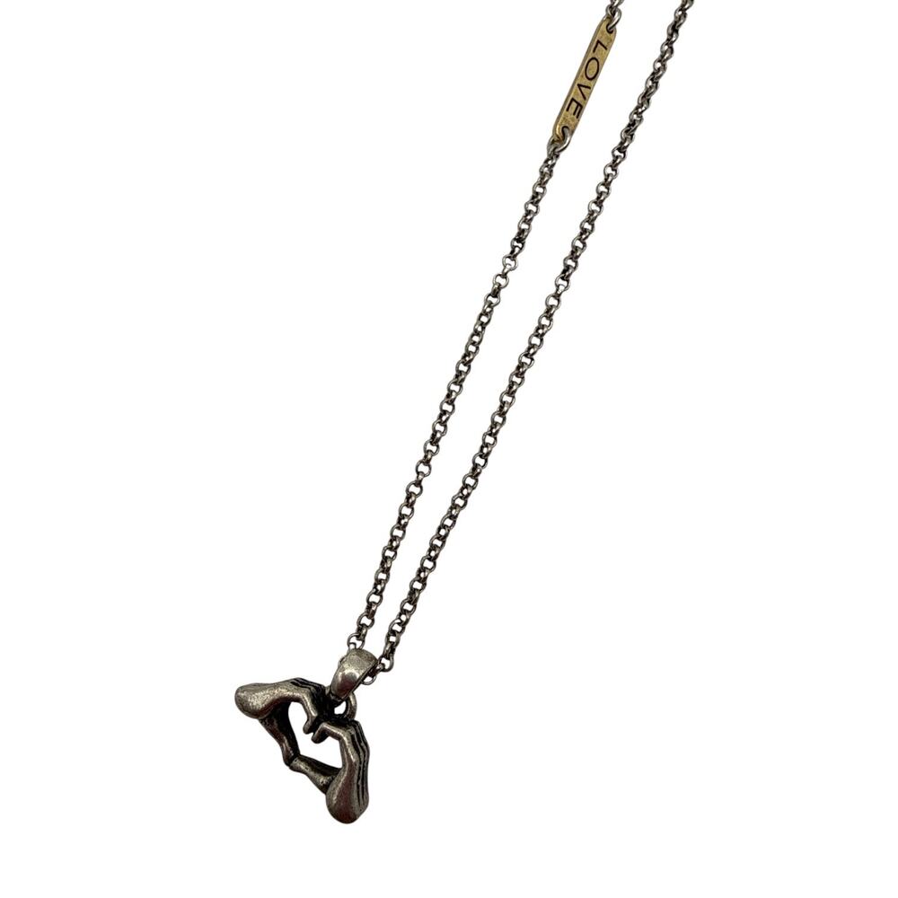 Lucky Brand Silver-Tone Heart Hands Pendant Necklace with "LOVE" Bar 16” - 18” - Picture 2 of 4